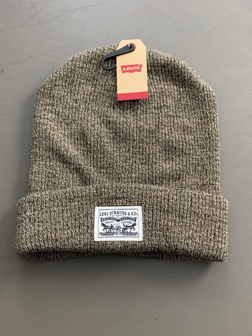 Levi's Men's Logo Ribbed Knit Cuffed Beanie Hat, Marl Brown, One Size